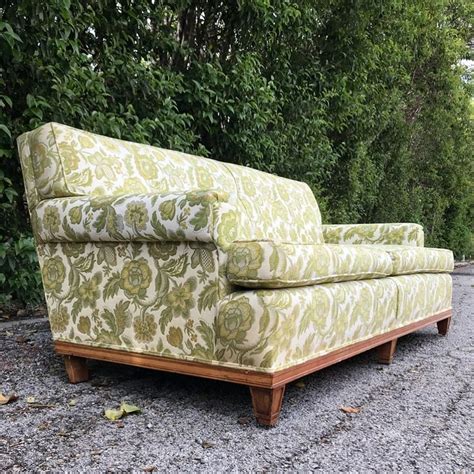 Sold Vintage Green And White Floral Sofa Mid Century Modern Retro
