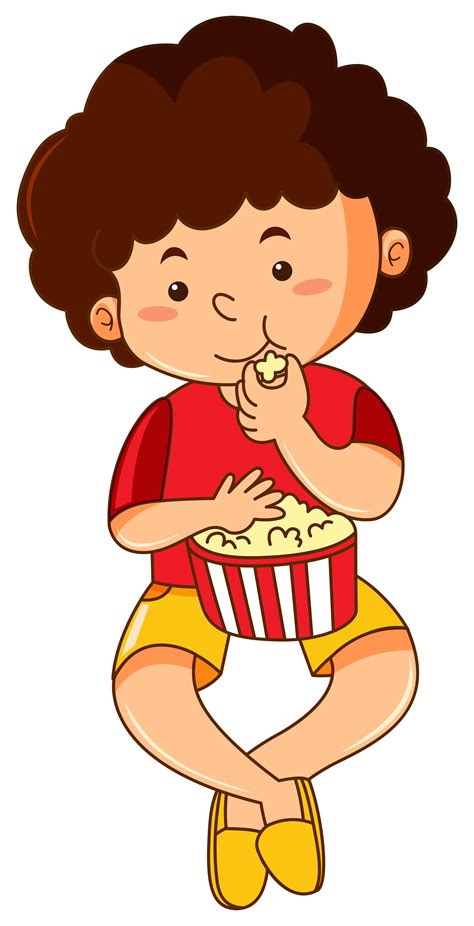 Happy Boy Eating Popcorn 559688 Vector Art At Vecteezy