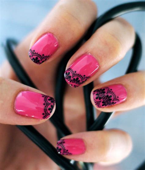love the lace pattern and also the black pink combo lace nail art lace nails gorgeous