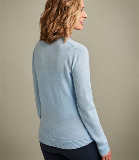 Soft Blue Pure Cashmere Crew Neck Cardigan Woolovers Us