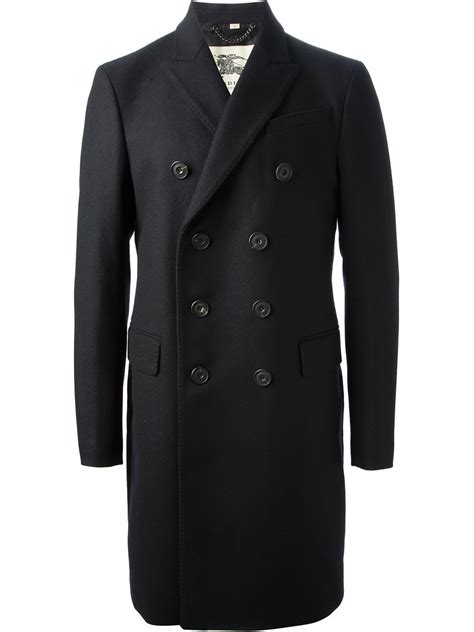 Lyst Burberry Double Breasted Overcoat In Blue For Men