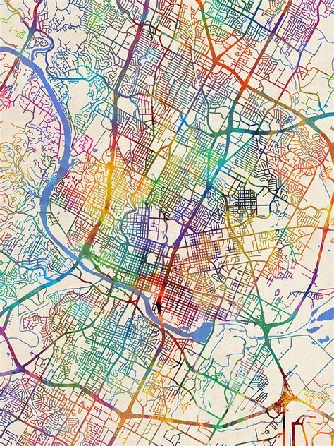 Austin Texas City Map Digital Art By Michael Tompsett