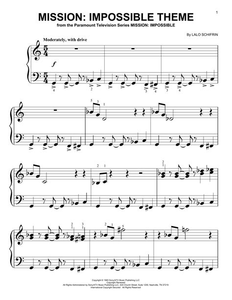 Mission Impossible Piano Sheet Music Impossible Mission Theme Music