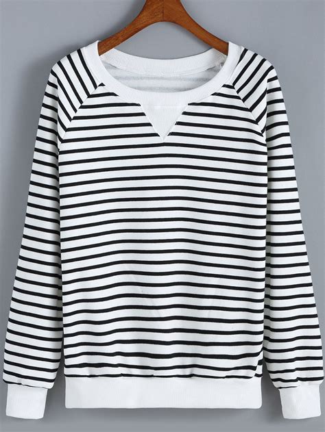 Black White Round Neck Striped Sweatshirt 1682 Dolman Sweater