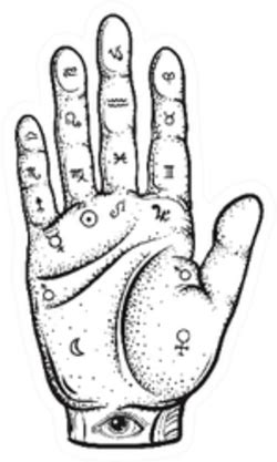 Fortune Teller Hand With Palmistry Diagram Sticker