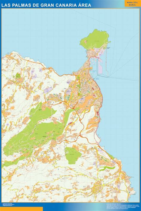 Mapa Carreteras Las Palmas Gran Canaria Area Magnético Enmarcado Para
