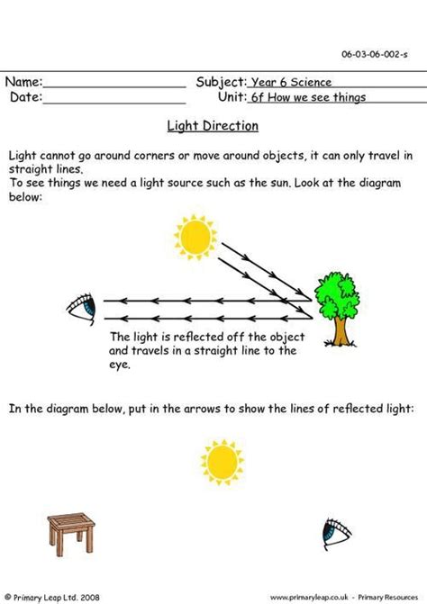 Direction Of Light Worksheets | 99Worksheets