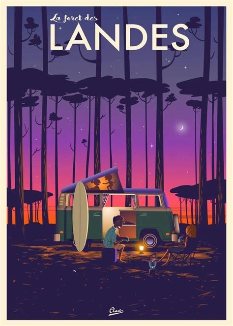 Damien Clavé La Forêt Des Landes Surf Art Vintage Wall Art Prints