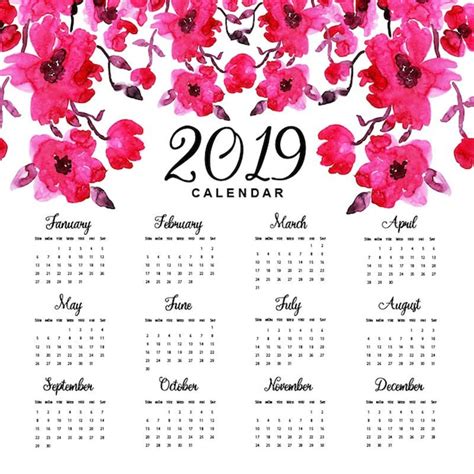 Premium Vector Watercolor 2019 Floral Calendar