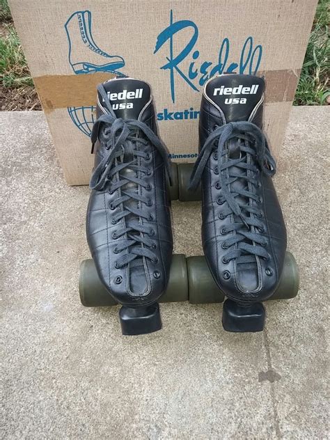 Vintage Mens Leather Riedell Derby Speed Quad Roller Skates 9m Wbox