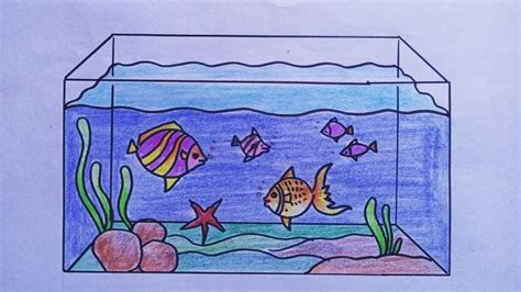 How to draw a Fish Tank Aquarium || Easy step by step || Fish aquarium