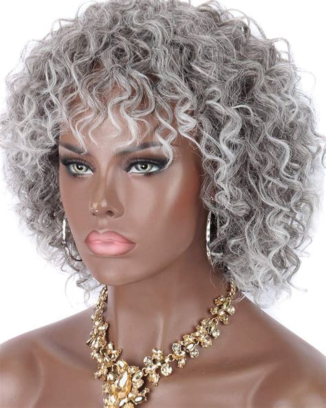 Synthetic Short Deep Curly Wigs For Black Women Realistic Ombre Grey C