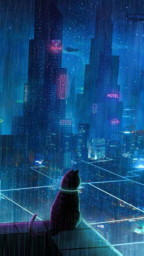 Cat Rain Dream Cyberpunk City 4k Hd Artist 4k Wallpapers Images Images