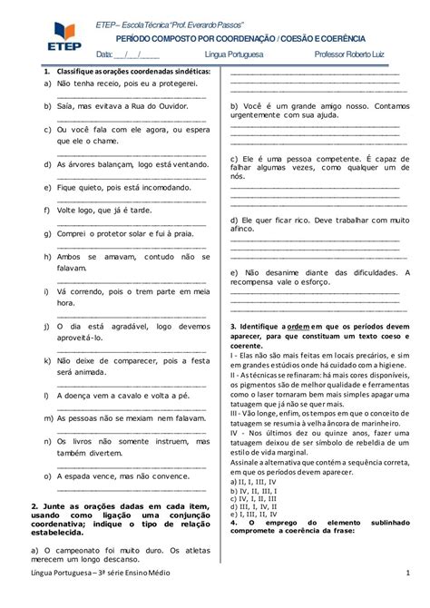 Classifique As Orações Coordenadas Sublinhadas Conforme O Código Abaixo