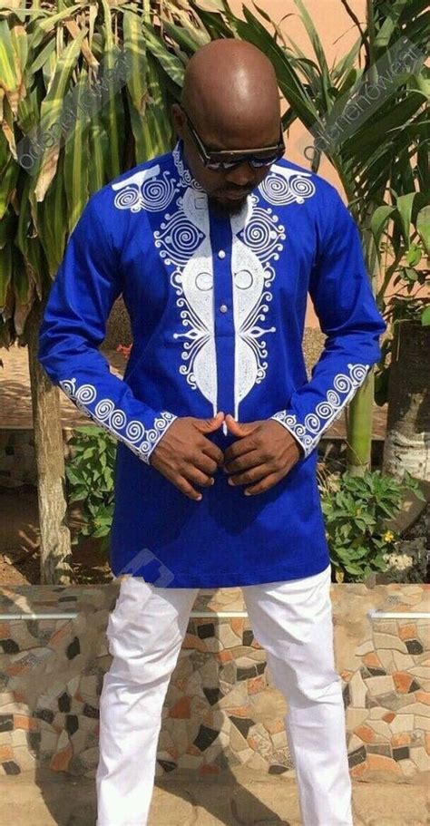 Adult Men African Blue Cotton Wear Polished Dashiki Print Long Pullover