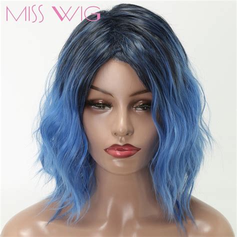 Miss Wig Short Wigs Synthetic Blue Kinky Curly Wigs For Black Women