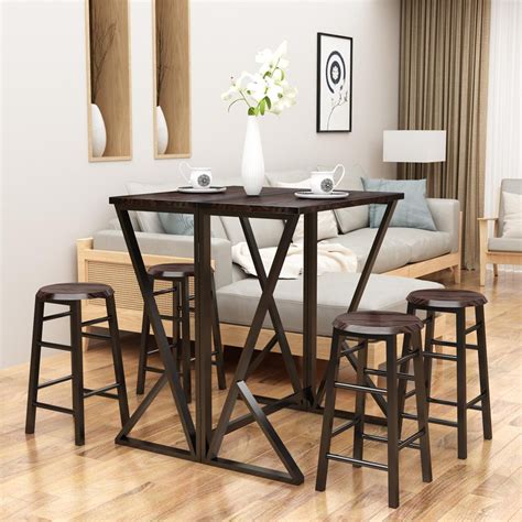 5 Piece Dining Table And Chair Set Drop Leaf Folding Table With 4 Bar