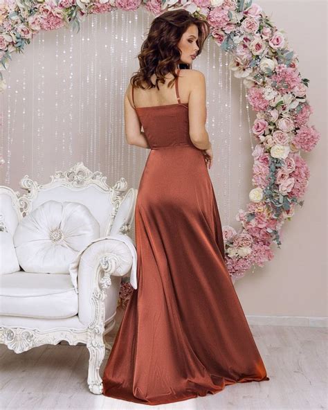 rust satin silk bridesmaid dress maxi flared gown etsy in 2021 bridesmaid dresses silk