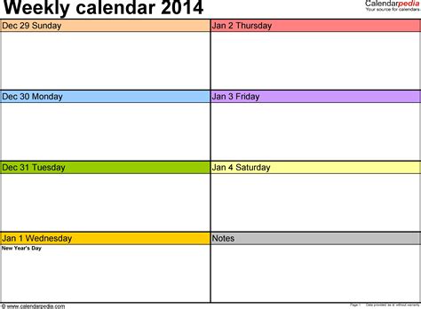 4 Week Calendar Template