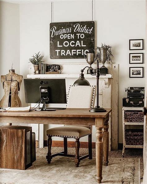 24 Gorgeous Vintage Cozy Farmhouse Office Decor Ideas Rustic Home