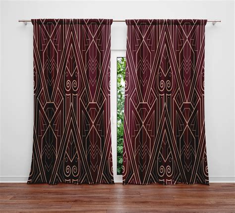 Burgundy Modern Art Deco Window Curtain Panels Long Panel Lined