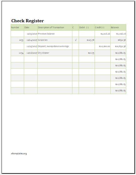 Check Register Balance Sheet Template Xls Excel Templates