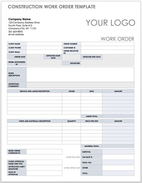 Free Construction Work Order Template