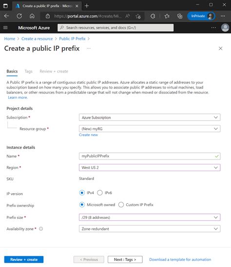 Quickstart Create A Public Ip Address Prefix Azure Portal Azure
