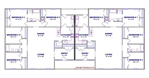 4 Bedroom Duplex House Plan J0602 13d Plansource Inc