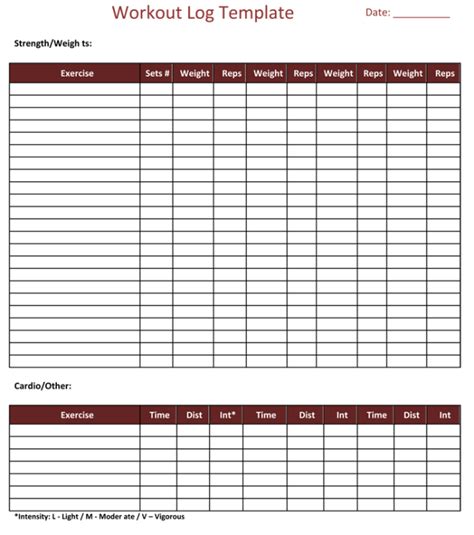 Simple Workout Log Template