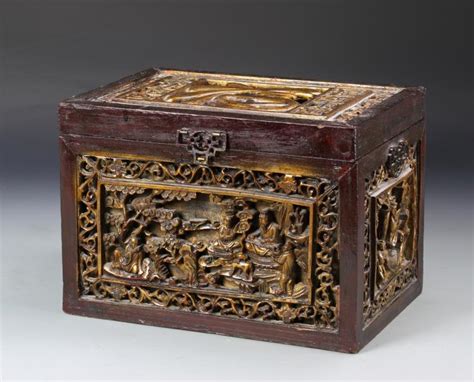sold price chinese antique carved wood box      edt
