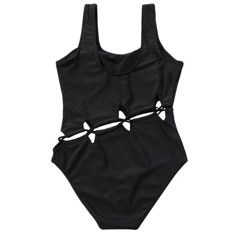 Black Sexy Waist Flower Cut Out Trikini Crisscross Bathing Suit Monokini U Neck Swimwear Women