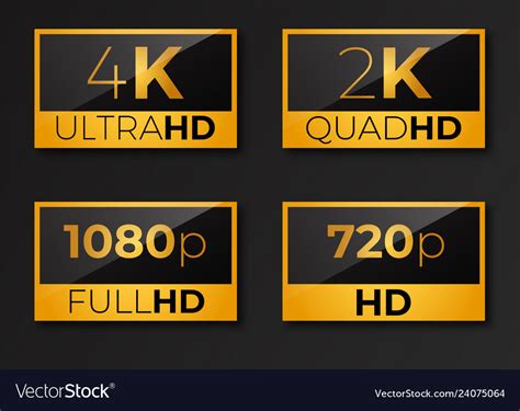 4k Ultrahd 2k Quadhd 1080 Full Hd And Hd Vector Image