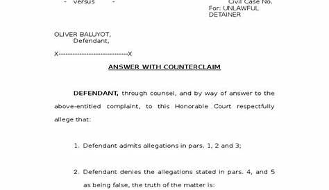 Answer With Counterclaim | Lawsuit | Legal Concepts