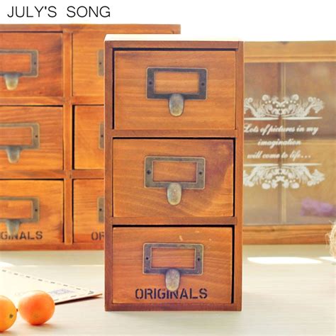 Julys Song Wooden Storage Box With Drawers 3 Layers Desktop Home