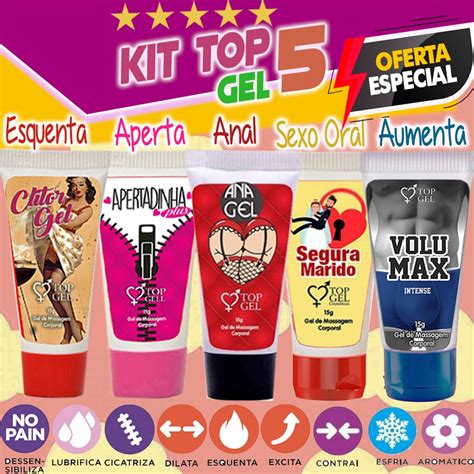 Kit Top Gel 5 Estrelas Géis Sexy Especiais Eróticos Sex Shop Escorrega O Preço