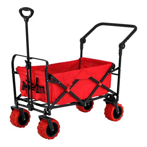 Red Wide Wheel Wagon All Terrain Folding Utility Wagon Garden Cart