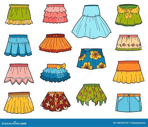 Set Of Skirts Color Collection Of Cartoon Clothes Stock Vector
