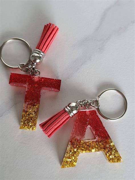 Resin Letter Keychain Pink Glitter And Gold Sand Etsy