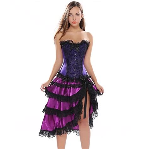 purple satin with black lace trim cheap gothic dresses corset dress plus size corsets and