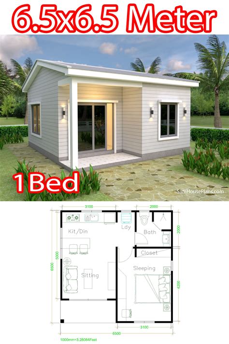 Small House Plans 21x21 Feet 65x65m One Bedroom Small House Layout