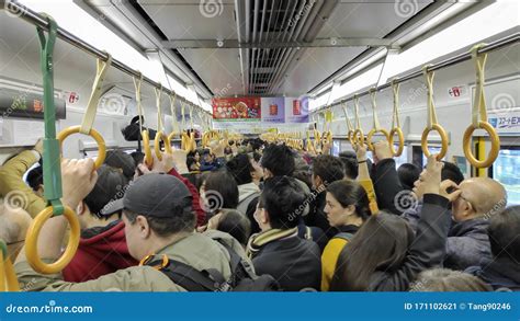 passengers ride a crowded metro train in kyoto editorial photo image of crowd cramped 171102621