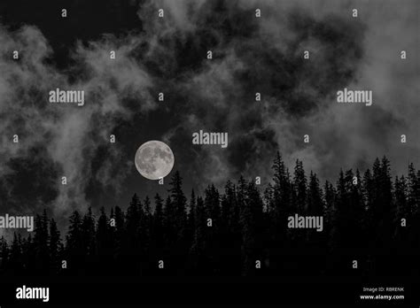 Moon Over Forest Covered Ridge Line Stock Photo Alamy