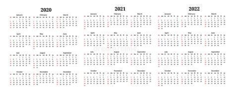 Calendars For 2020 2021 And 2022 Isolated On A White Background Stock