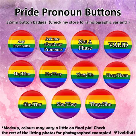 Pride Flag And Pronouns 32mm Butttons Lgbt Lesbian Gay Etsy
