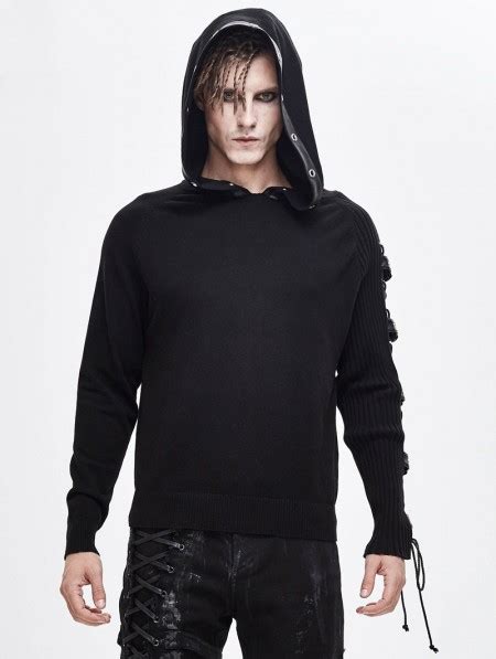 Devil Fashion Black Gothic Punk Long Sleeve Hooded Sweater For Men