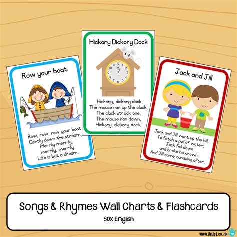 Little One English Flashcards And Wall Charts 50x Songs And Rhymes
