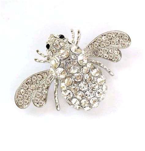 Bumble Bee Brooch Large Crystal Silver Bee Broach Pin Rhinestone
