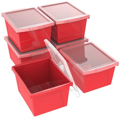 Storex 4 Gallon Plastic Storage Bin With Lid For Kids Letter Size Red