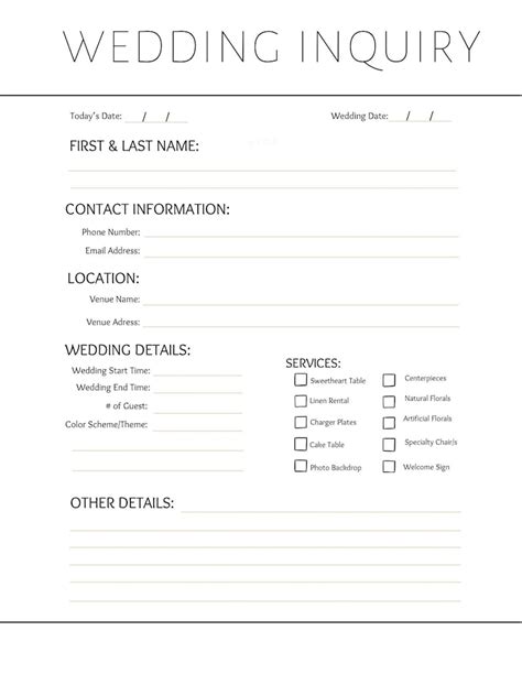 Simple Wedding Inquiry Form For Event Decorators And Planners Etsy